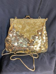 La Regale Vintage Gold Beaded And Sequined Handbag 44' Chain