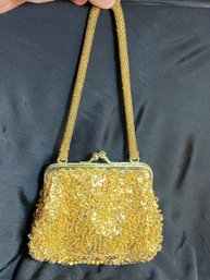 La Regale (newer But Still Old) Gold Small Handbag With Beaded Handle