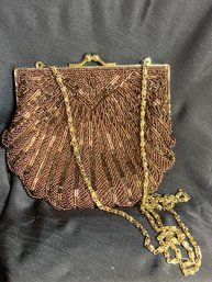 Dark Copper Colored Beaded Handbag - Not Vintage But Beautiful 34' Chain