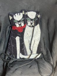 Beaded Pair Of Cats Handbag - Good Shape And Newer 48' Strap