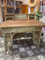 Best Thing On The Auction.  Oak And Wicker Antique Desk - See Description