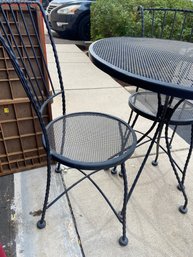 Black Wrought Iron Bistro Table And 2 Matching Chairs