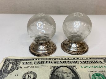 Vintage Quaker Silver Co. Sterling Weighted Crystal Globe Salt & Pepper Set #700