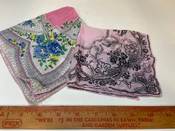 2 Pink Vintage Handkerchiefs