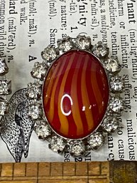 Very Unique Red/orange And Rhinestone Earrings