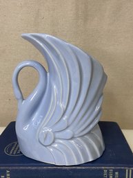 Measures Vintage Niloak Pottery Blue Swan Figural 7 Tall Planter Vase Mid Century