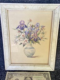 Vintage Signed Watercolor Floral Print 7x9'