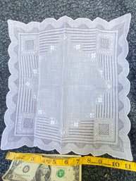 Vintage Handkerchief - Cloth Is White And The Thread Is Soft Grey And White. Really Pretty And Delicate