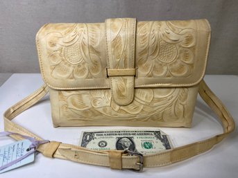 1950s  Avelar Cream Tooled Leather Purse