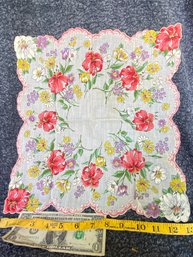 Bright Floral Beautiful Vintage Handkerchief