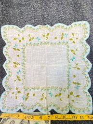 Turquoise And Green Floral Vintage Handkerchief