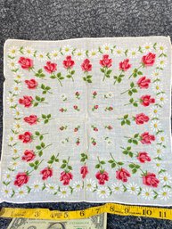 Rose And Daisy Vintage Handkerchief