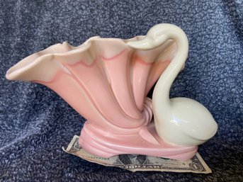 Art Deco Pink And White Swan Vase/planter