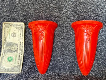 MCM Set Of 2 1950s Red Ardee Wall Vases - Crystalline Thermoplastic