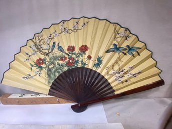 Huge 39' Wide  Handpainted Pictoral Wall Fan In Box