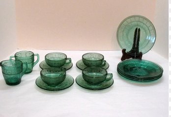 14 Piece Jeannette Depression Glass Doric And Pansy 1937-38 - Lovely Teal Color