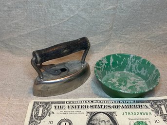 Vintage Toy Iron And 'enamel' Bowl