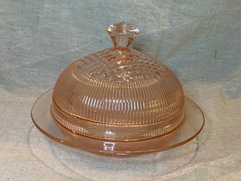 Vintage MCM Depression GlassCovered Butter. Dish With Rib - Rare Find