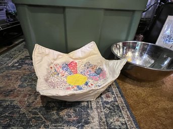 Handmade Jumbo Bowl Cozy For Hot Bowls, Repurposed Vintage Quilt Square