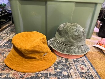 2 Bucket Hats, One Denim Green And 1 Yellow Corduroy