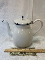Vintage Enamel Tea Pot.  Lid Doesn't Fit Real Well Not Sure If Its A Match