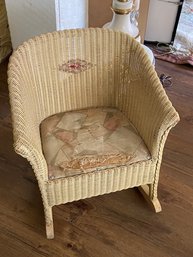 Antique Original Wicker And Fabric Children's Rocking Chair - Unbelievable Shape For Its Age.