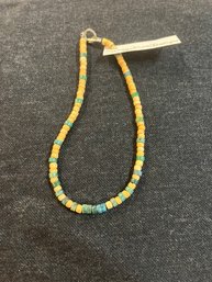Artisan Made Wood And Azurite Necklace