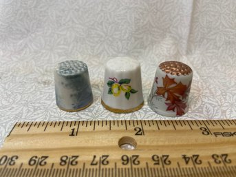 3 Vintage Ceramic Handpainted Thimbles