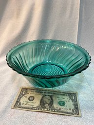 Vintage Jeanette Swirl Scalloped Edge Ultramarine Green Bowl