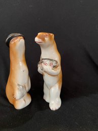 1945-1952 Ceramic Figurine 2 Seals Hat And Fish -Made In Occupied Japan