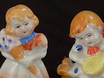 2 Rare- 1945-1952 Ceramic Figurine Two Little Girls  -Made In Occupied Japan