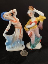 1945-1952  2 Women Ceramic Figurines-Made In Occupied Japan