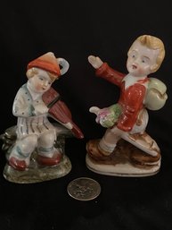 1945-1952  Two Little Boy Ceramic Figurines-Made In Occupied Japan