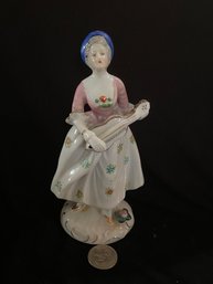 1945-1952  Elegant Woman With Instrument Ceramic Figurine-Made In Occupied Japan