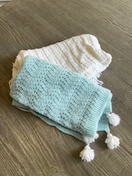 Set Of 2 Baby Blankets - White And Blue