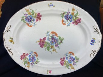 Vintage Crown Potteries Platter With Beautiful Flowers 4 41 Marking