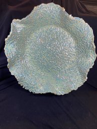 13' X 3' Work Of Art!  Handmade Pottery Bowl Blueish Green Great Texture