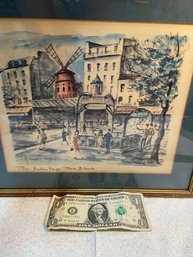 Awesome MCM 12x14' Arno Signed French Print Of Watercolor - Moulin Rouge Paris -