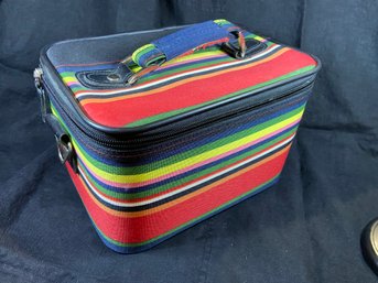 Colorful 'kate Spade-ish) Cosmetic/Train Case With Black And White Gingham Lining