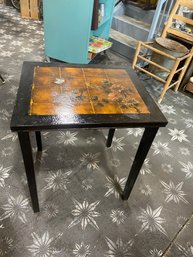 Side Table With Handpainted Design.  Looks Laquered.  Very Stylish