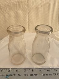 Two Glass Half Pint Vintage Milk Bottles