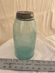 1910s Masons Patent Nov 30 1858 1/2 Gallon Aqua Jar With Lid- Pretty Cool
