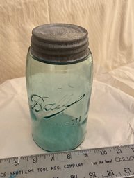 Vintage Ball Canning Jar-  Quart Aqua Jar With Lid-