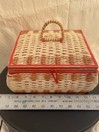 Vintage Sewing Basket With Supplies Inside.