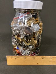 Glass Jar Stuff Full Of Costume Jewelry - Great To Take Apart For Jewelry Making