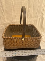 Wicker Basket With Handle And Wood Bottom 13x13x11'