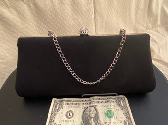 10.5x5.5'x2' Black Evening Bag With Rhinestone Clasp And Silver Chain