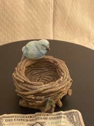 Not Old Resin Blue Bird With Nest.  Could Be A Cute Little Bowl Or Small Planter