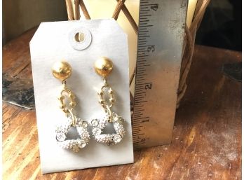 Large Vintage Drop Earrings With Rhinestones(pierced)