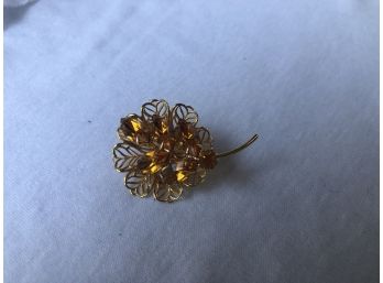 Vintage Pin With Amber Stones